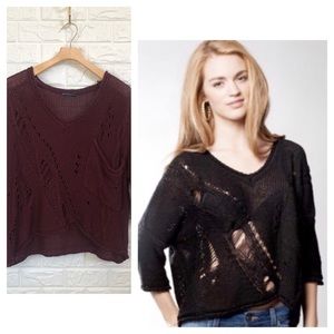 Brandy Melville loose knit Kiera distressed Burgandy sweater OS‎